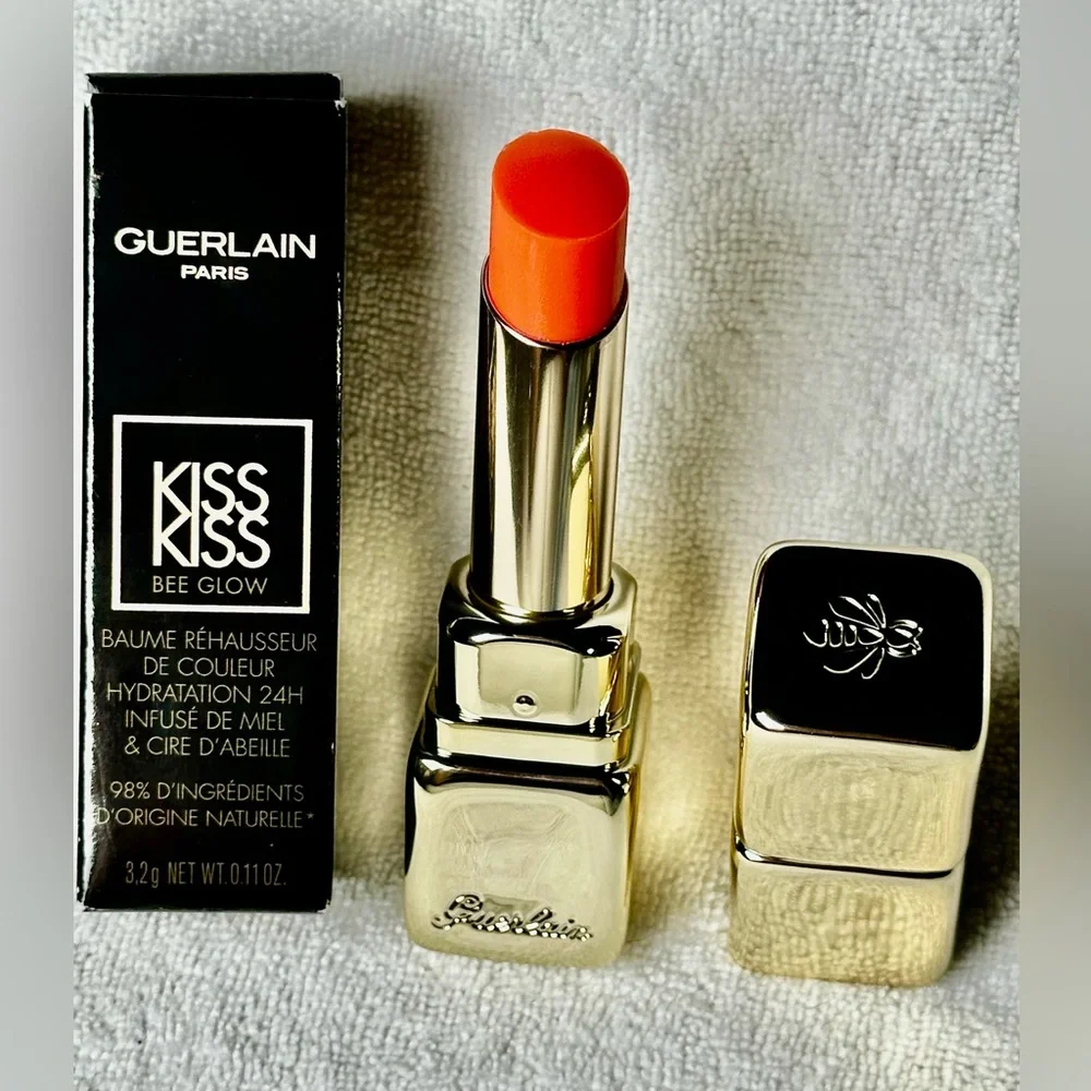 🆕 GUERLAIN Kiss Kiss Bee Glow Lipstick Balm in 319 Peach Glow - Fresh Coral NIB